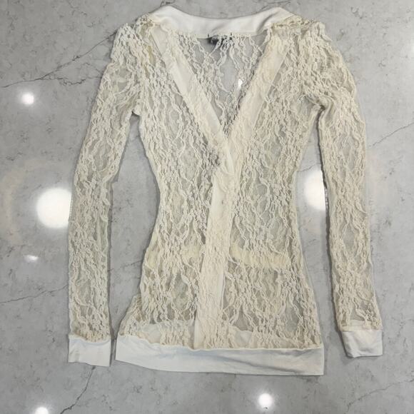 Wet Seal Cream Lace Button Cardigan Sheer Floral Long Sleeve Women’s Small Y2K - Picture 10 of 13